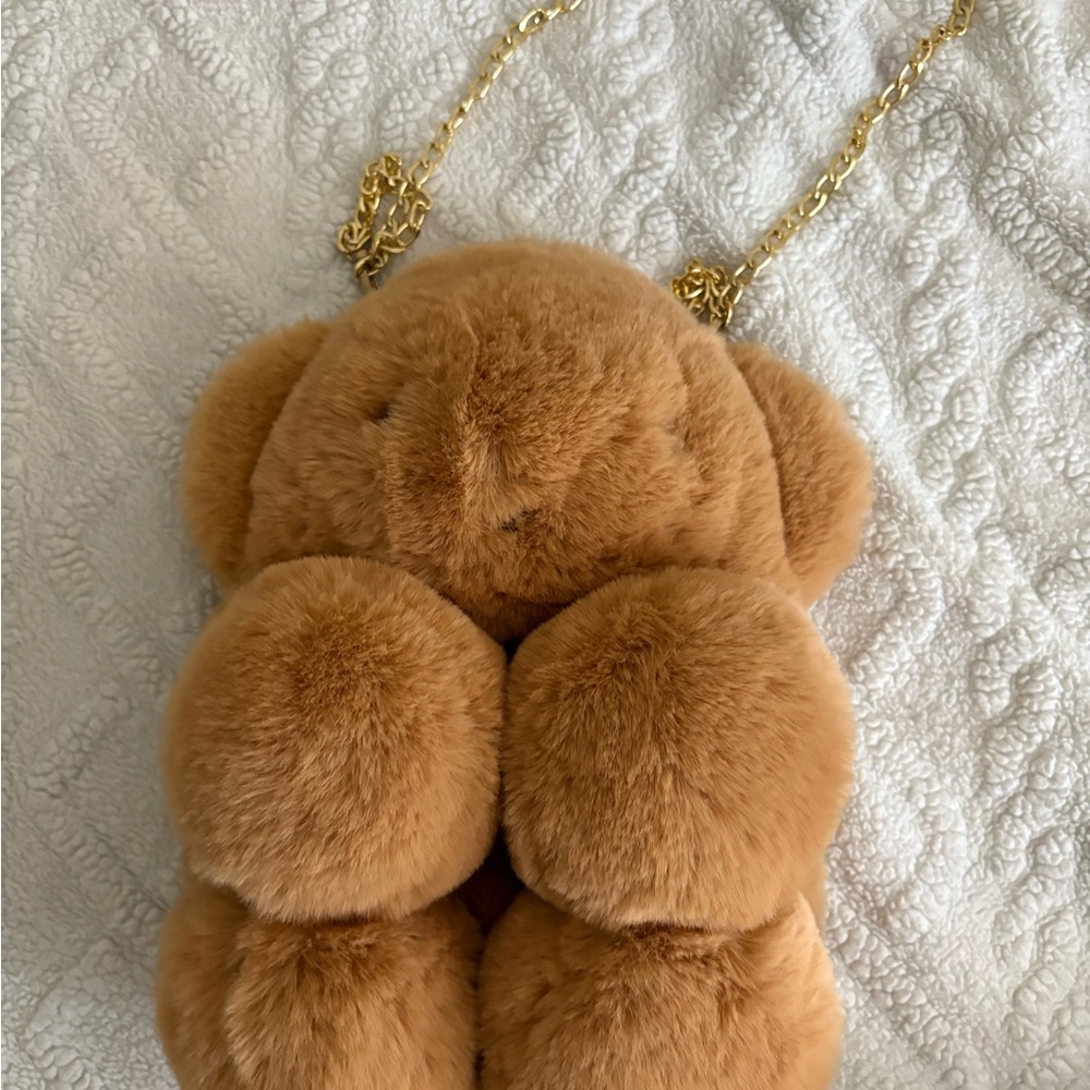 Plush Teddy Bear Purse with Gold Chain